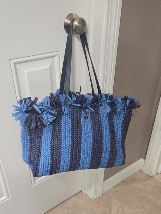 kate spade Handbags - Kate Spade Sam Striped Rafia Fringe Tote Blue